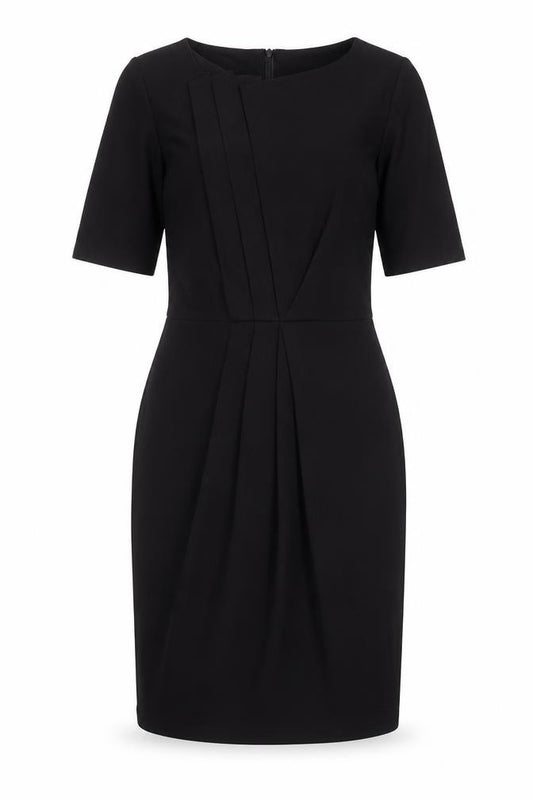 Front view of Billie & Blossom women’s black polyester a-line, size UK 10, round neck zip