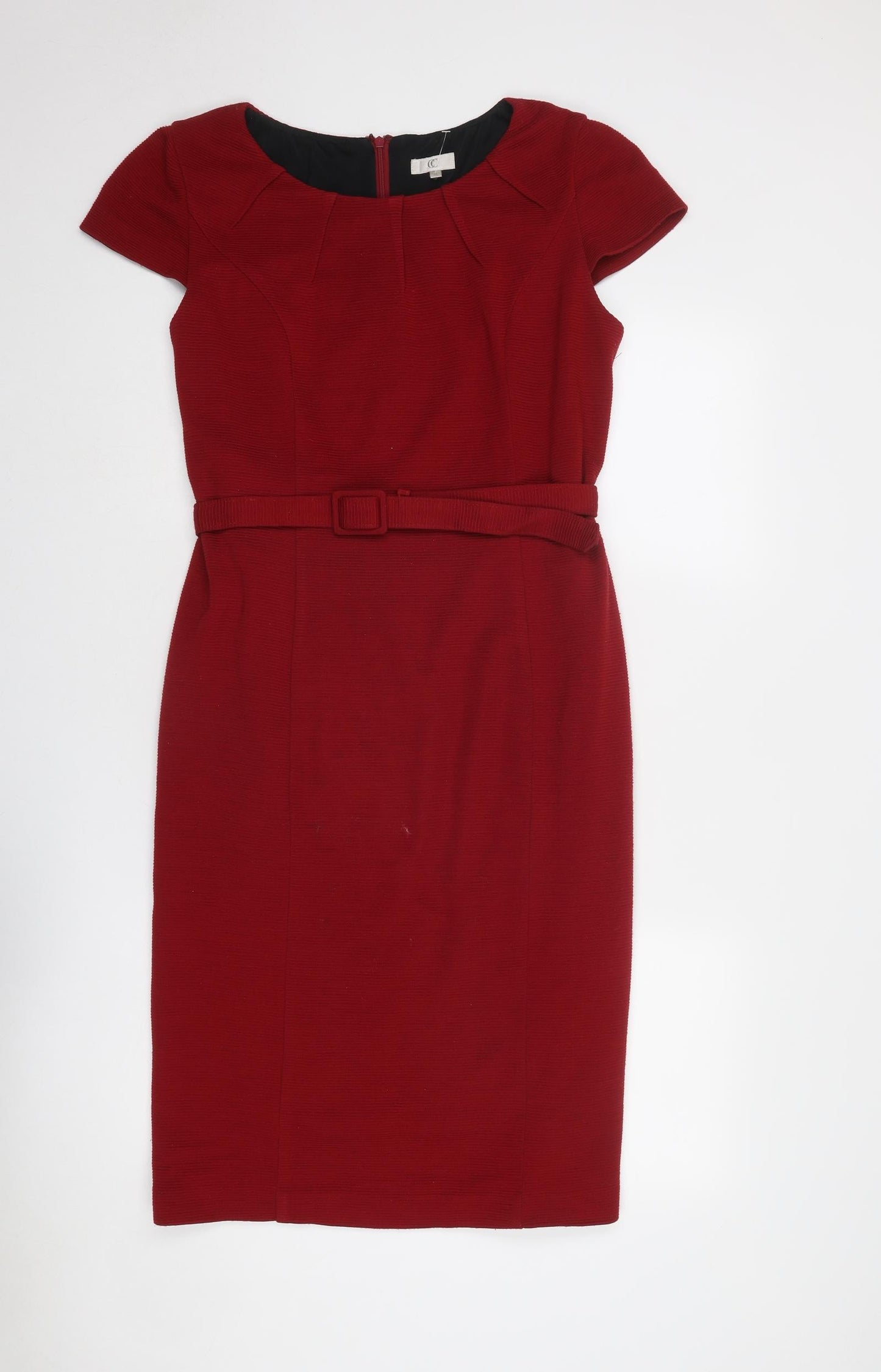 CC Womens Red Acrylic Shift Size 14 Round Neck Zip