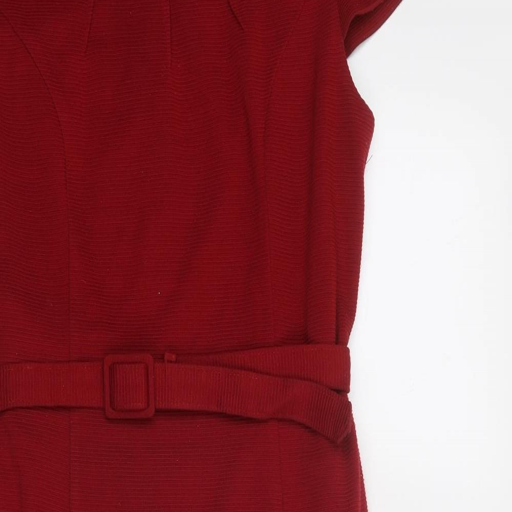 CC Womens Red Acrylic Shift Size 14 Round Neck Zip
