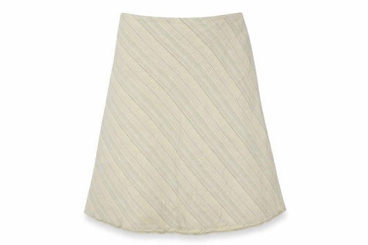 Front view of Equorian women’s beige striped polyester a-line skirt, size UK 20, zip