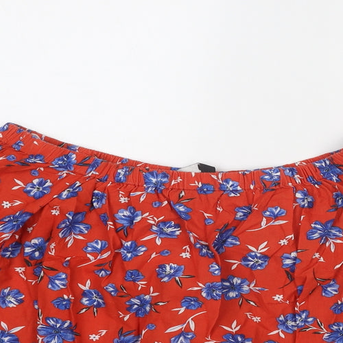 Very Womens Red Floral Cotton Basic Blouse Size 10 Boat Neck