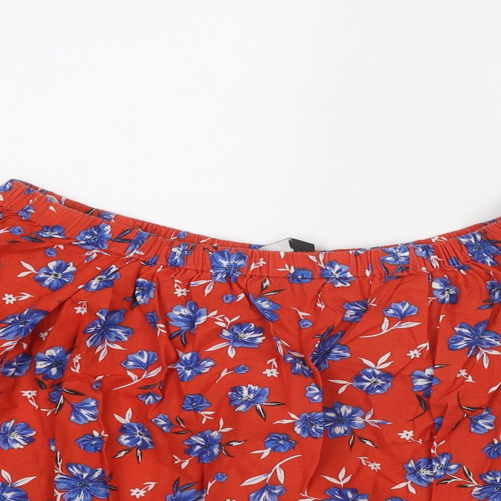 Very Womens Red Floral Cotton Basic Blouse Size 10 Boat Neck