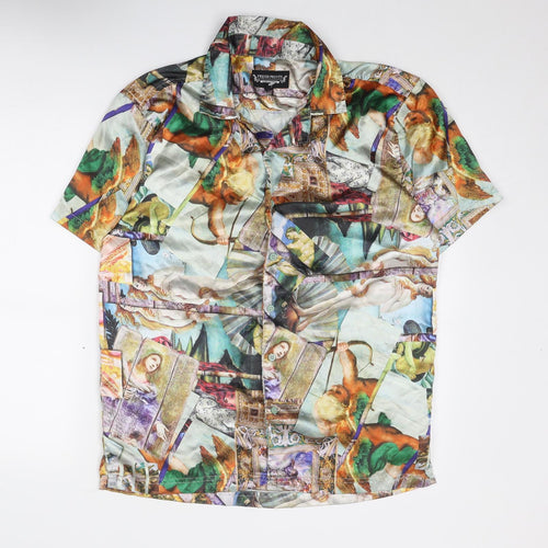 Fresh Prints Mens Multicoloured Geometric Polyester Button-Up Size L Collared Button