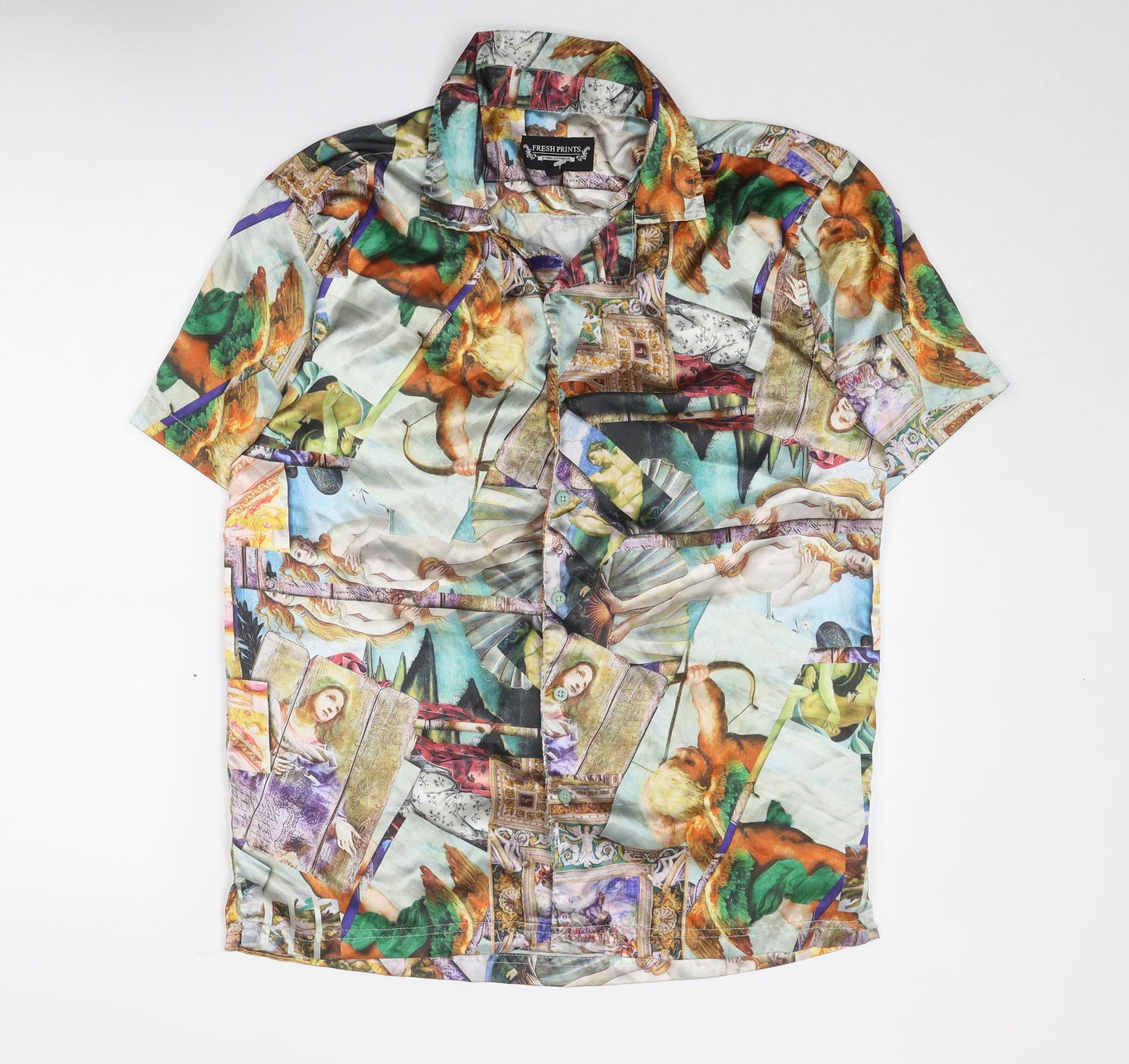 Fresh Prints Mens Multicoloured Geometric Polyester Button-Up Size L Collared Button