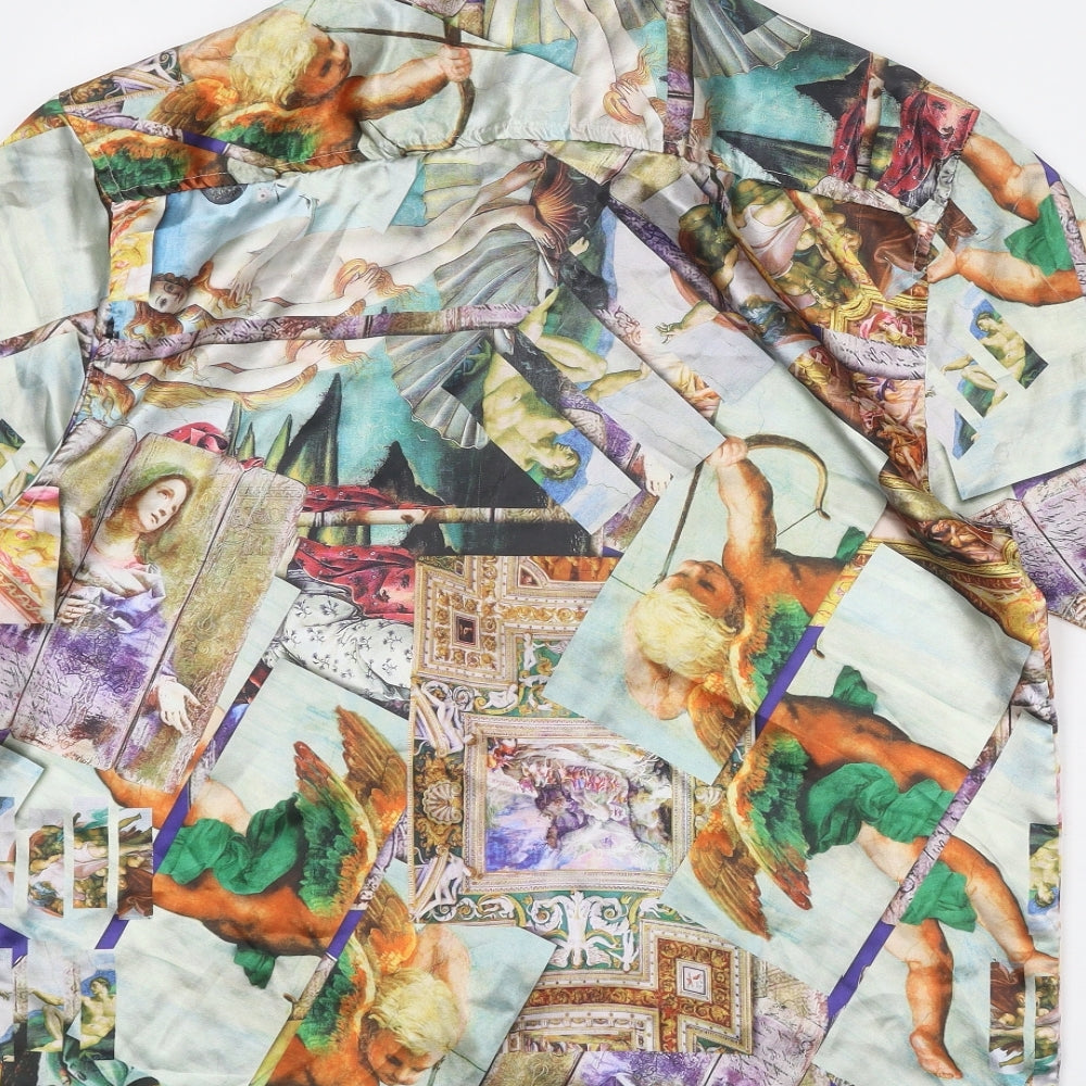 Fresh Prints Mens Multicoloured Geometric Polyester Button-Up Size L Collared Button