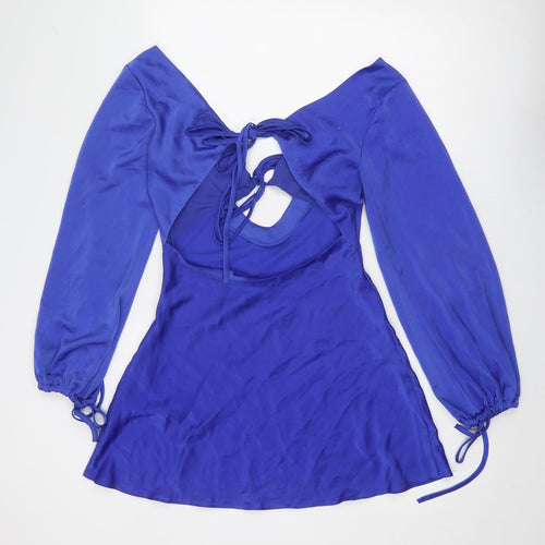 ASOS Womens Blue Polyester Fit & Flare Size 10 V-Neck Zip