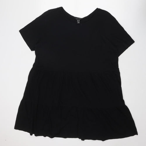New Look Womens Black Cotton T-Shirt Dress Size 20 Round Neck Pullover