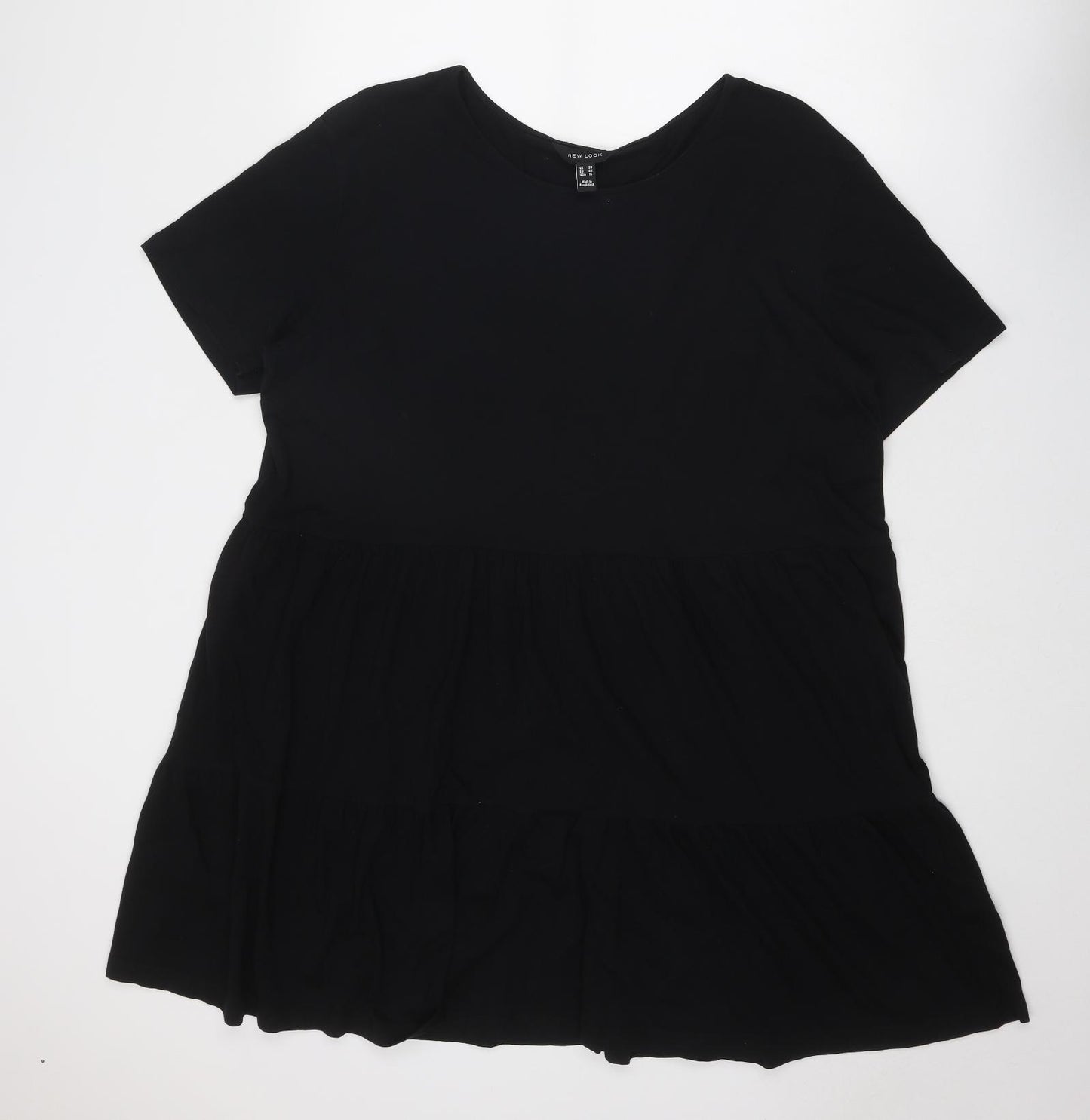 New Look Womens Black Cotton T-Shirt Dress Size 20 Round Neck Pullover