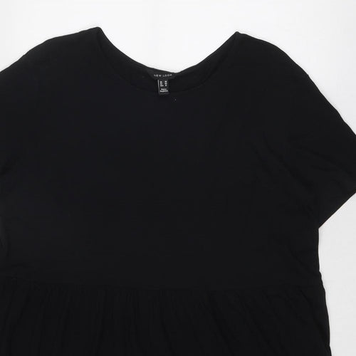 New Look Womens Black Cotton T-Shirt Dress Size 20 Round Neck Pullover