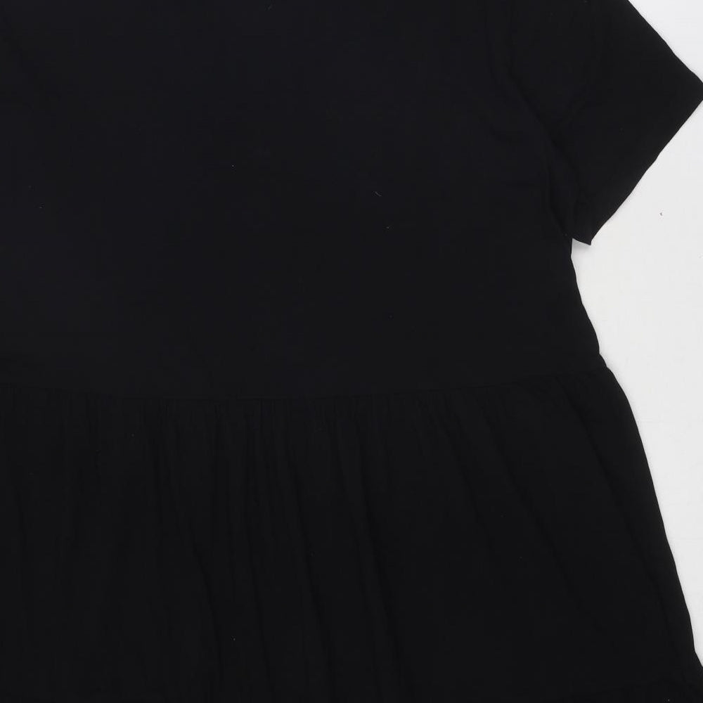 New Look Womens Black Cotton T-Shirt Dress Size 20 Round Neck Pullover