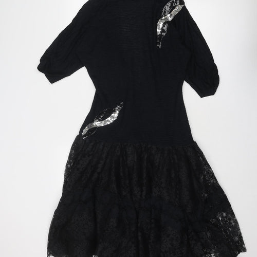 Fashion Style Womens Black Floral Polyamide Fit & Flare Size 10 Round Neck Zip