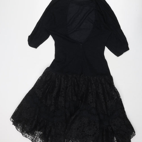 Fashion Style Womens Black Floral Polyamide Fit & Flare Size 10 Round Neck Zip