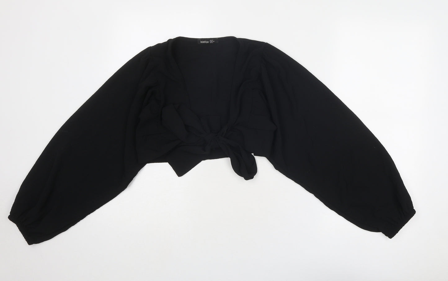Boohoo Womens Black Polyester Cropped Blouse Size 8 V-Neck - Tie Front