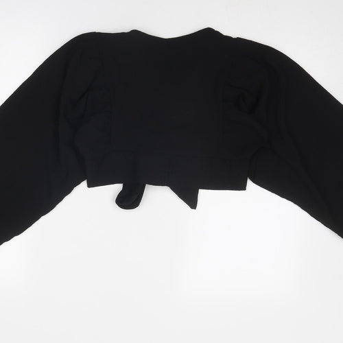 Boohoo Womens Black Polyester Cropped Blouse Size 8 V-Neck - Tie Front