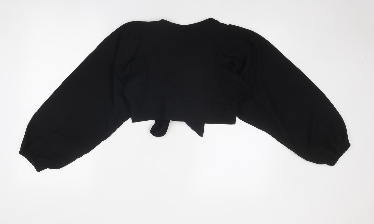 Boohoo Womens Black Polyester Cropped Blouse Size 8 V-Neck - Tie Front