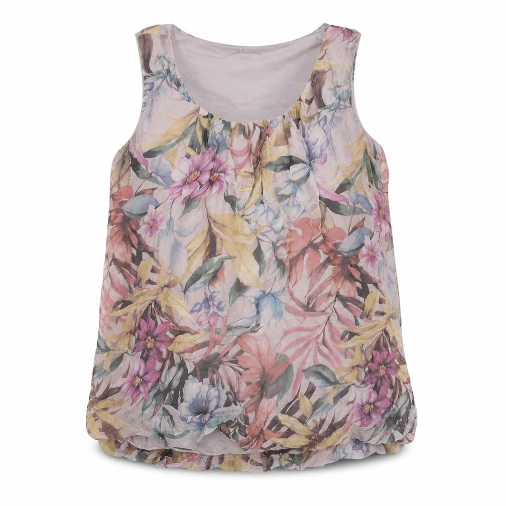Front view of Cartoon women’s multicoloured floral viscose basic tank, size UK 10, scoop neck