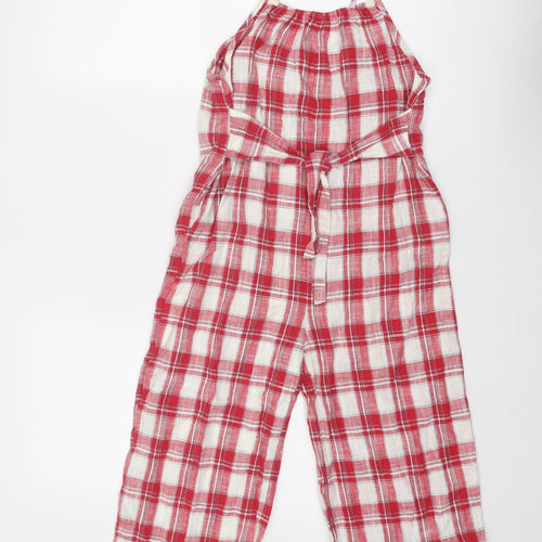 NEXT Girls Red Plaid Cotton Jumpsuit One-Piece Size 9 Years Pullover