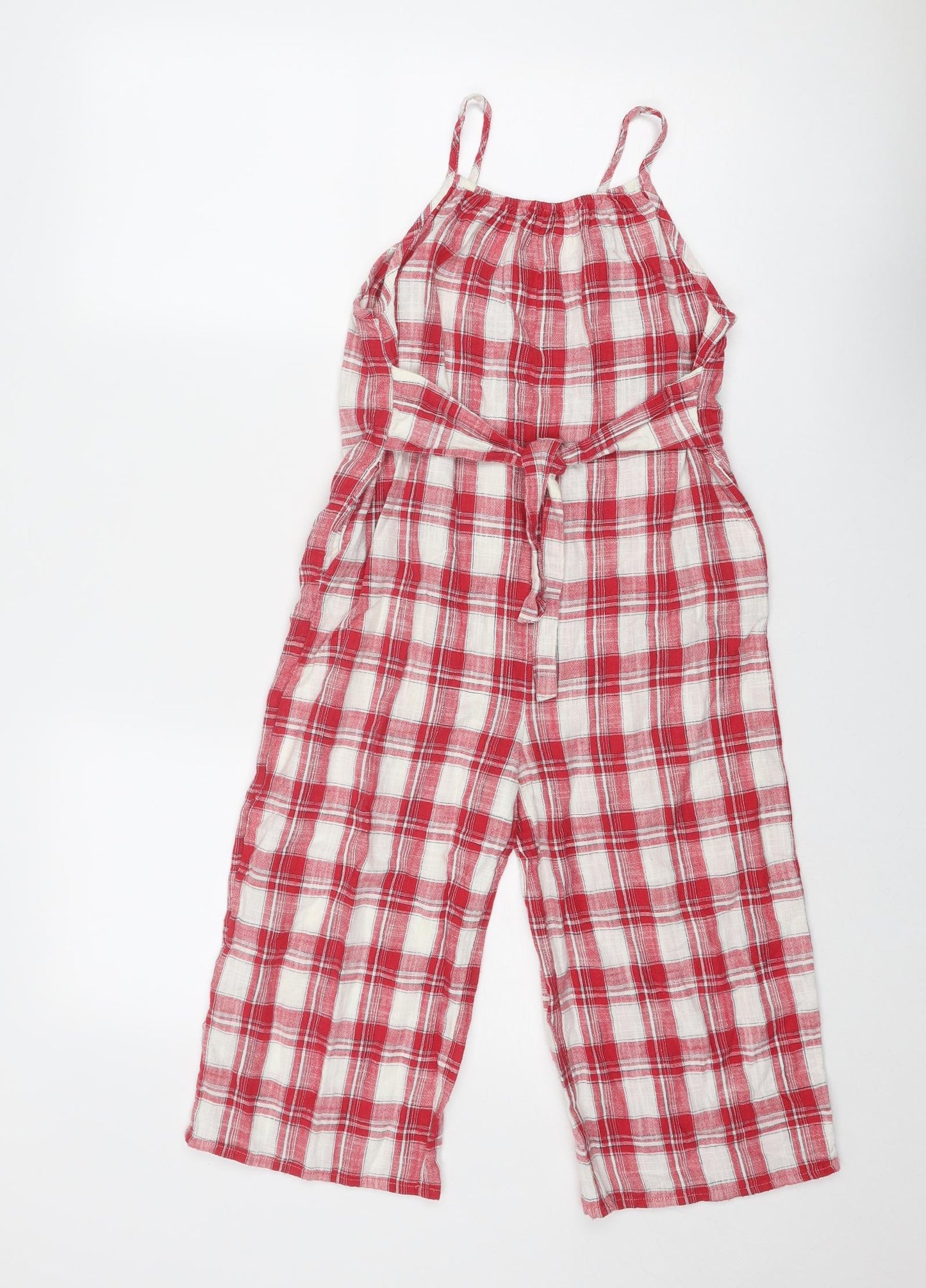 NEXT Girls Red Plaid Cotton Jumpsuit One-Piece Size 9 Years Pullover