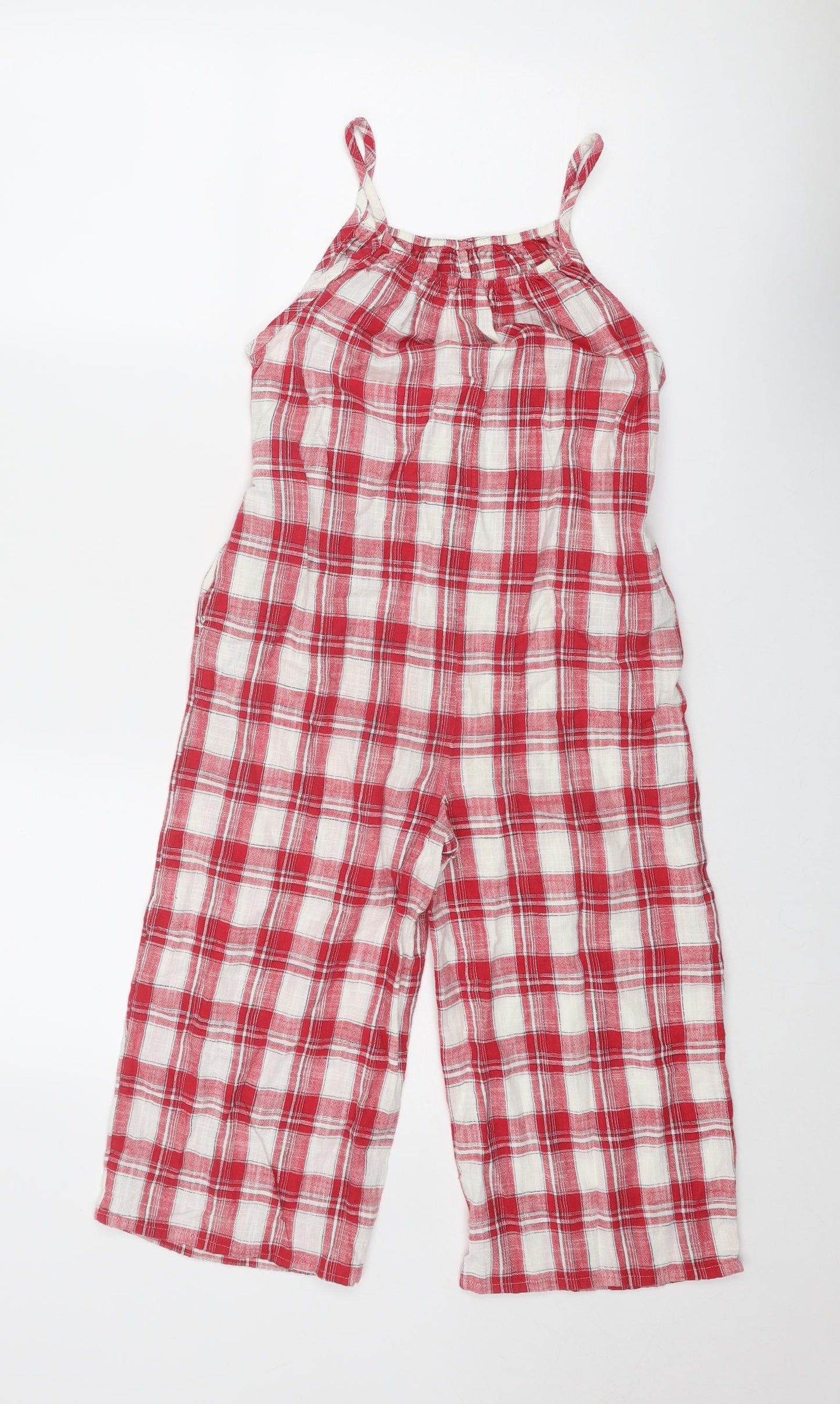 NEXT Girls Red Plaid Cotton Jumpsuit One-Piece Size 9 Years Pullover