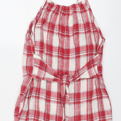 NEXT Girls Red Plaid Cotton Jumpsuit One-Piece Size 9 Years Pullover