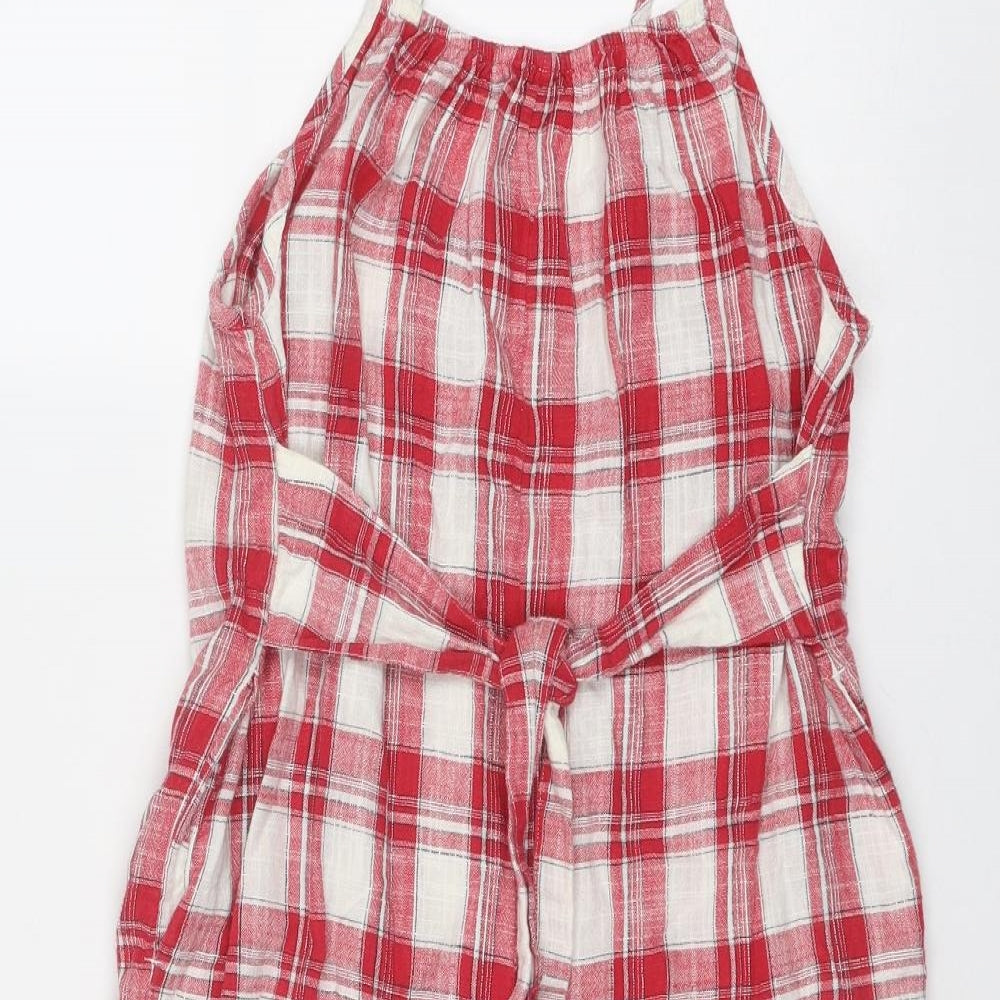 NEXT Girls Red Plaid Cotton Jumpsuit One-Piece Size 9 Years Pullover