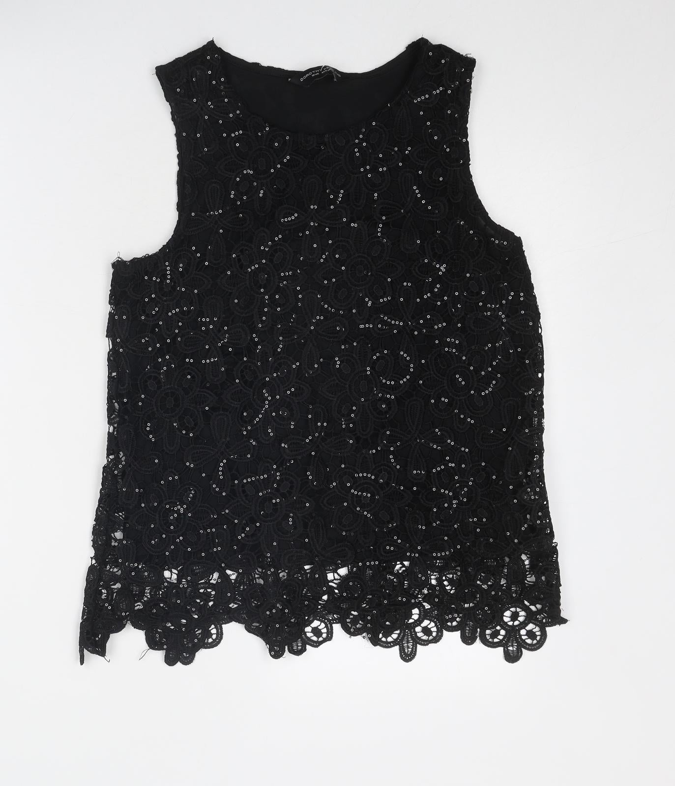 Dorothy Perkins Womens Black Geometric Polyester Basic Tank Size 12 Round Neck