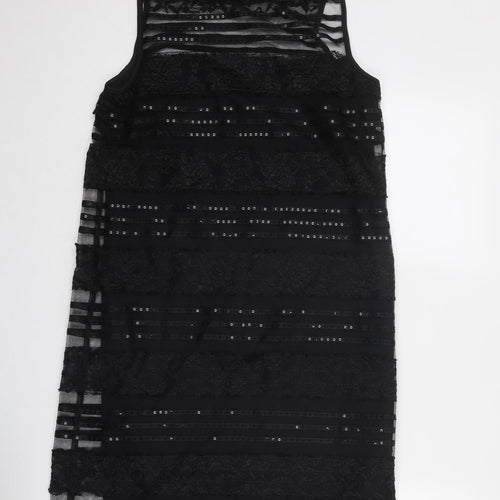 Scarlett Nite Womens Black Geometric Polyester Shift Size 8 Round Neck Pullover