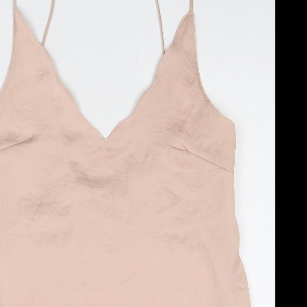 Topshop Womens Pink Polyester Basic Tank Size 6 V-Neck