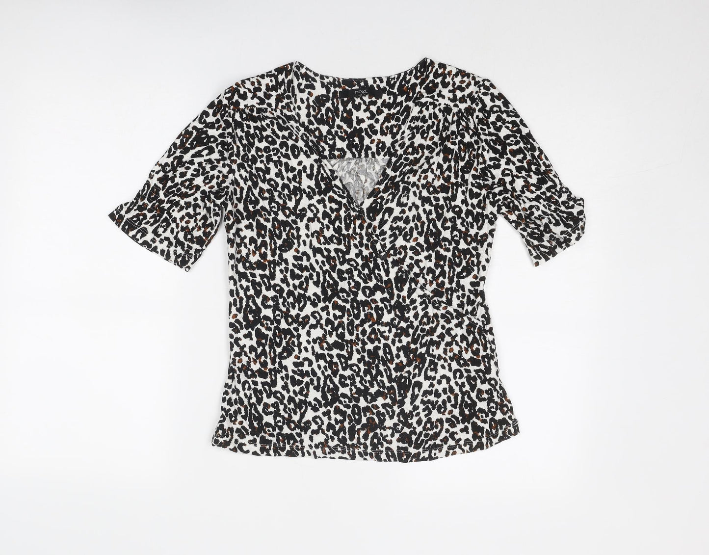 NEXT Womens Black Animal Print Viscose Basic Blouse Size 10 V-Neck - Leopard Print