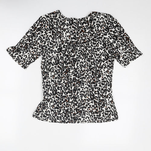 NEXT Womens Black Animal Print Viscose Basic Blouse Size 10 V-Neck - Leopard Print