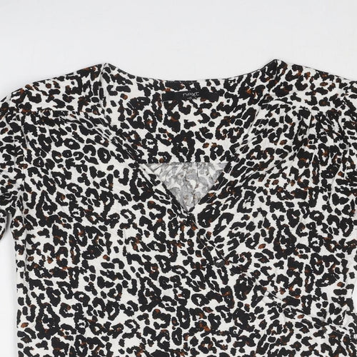 NEXT Womens Black Animal Print Viscose Basic Blouse Size 10 V-Neck - Leopard Print