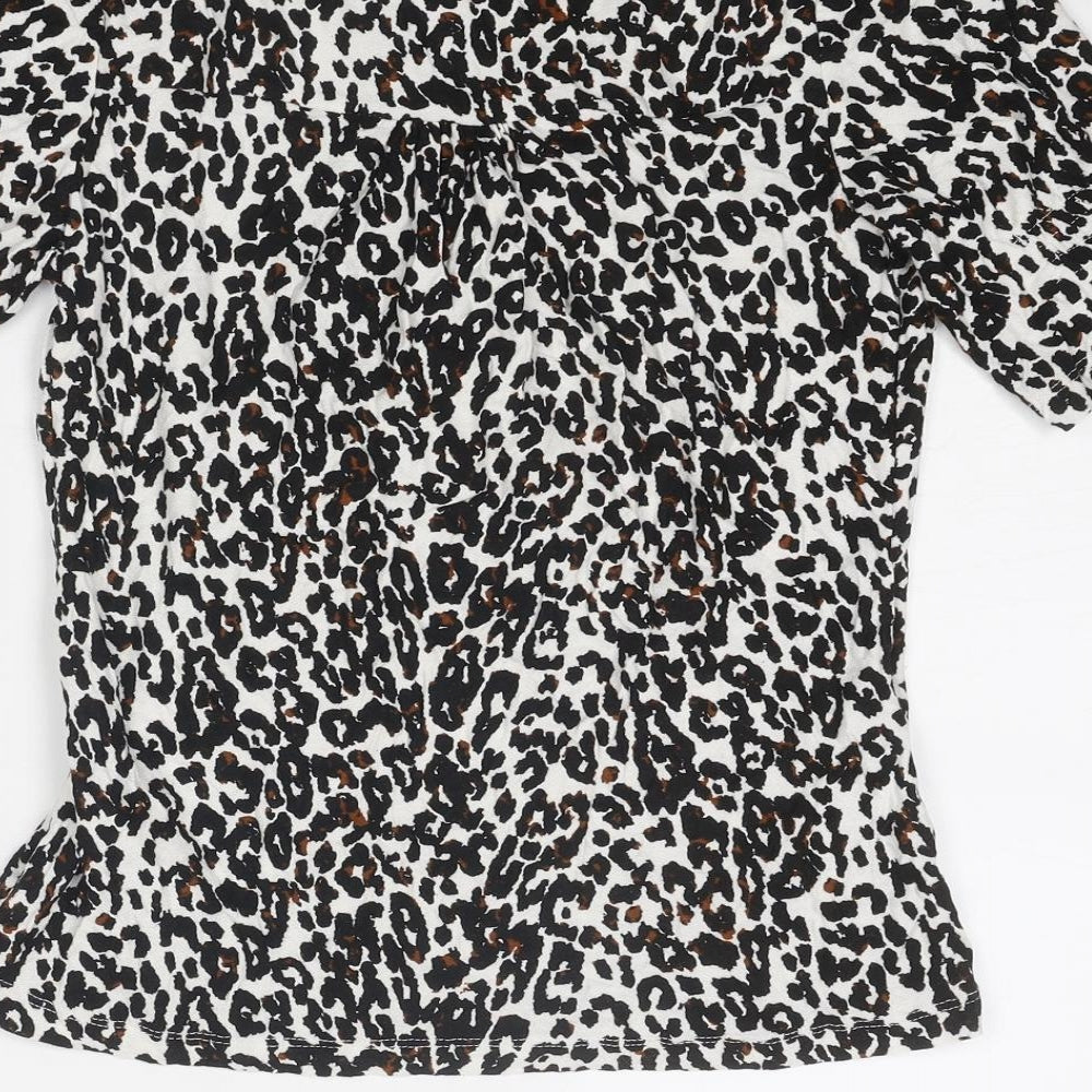 NEXT Womens Black Animal Print Viscose Basic Blouse Size 10 V-Neck - Leopard Print