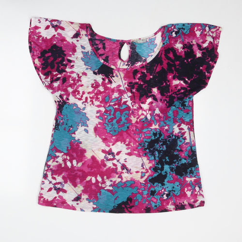 Per Una Womens Multicoloured Geometric Polyester Basic T-Shirt Size 14 Round Neck
