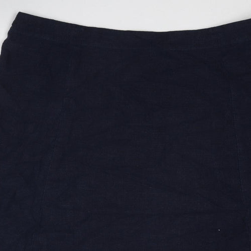 EAST Womens Blue Linen Swing Skirt Size 16 Zip