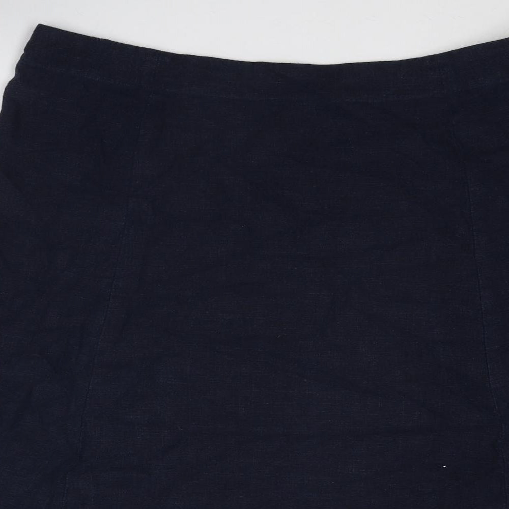 EAST Womens Blue Linen Swing Skirt Size 16 Zip