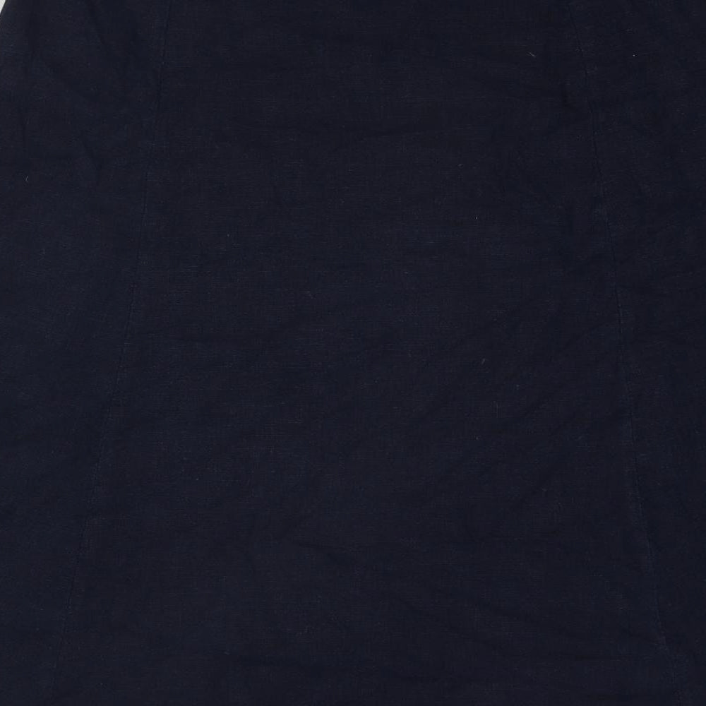 EAST Womens Blue Linen Swing Skirt Size 16 Zip