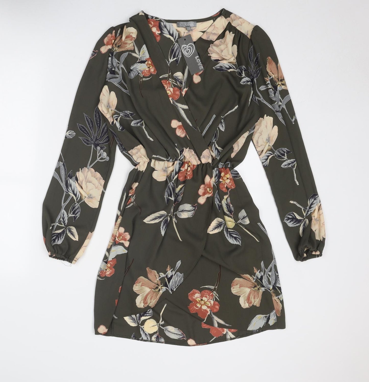 Love Womens Green Floral Polyester Fit & Flare Size S V-Neck Pullover - Size S-M