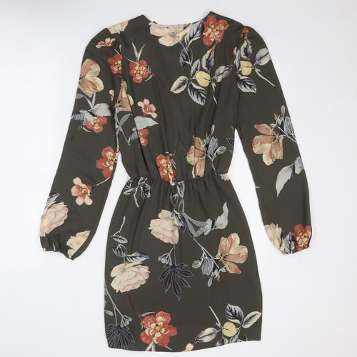 Love Womens Green Floral Polyester Fit & Flare Size S V-Neck Pullover - Size S-M