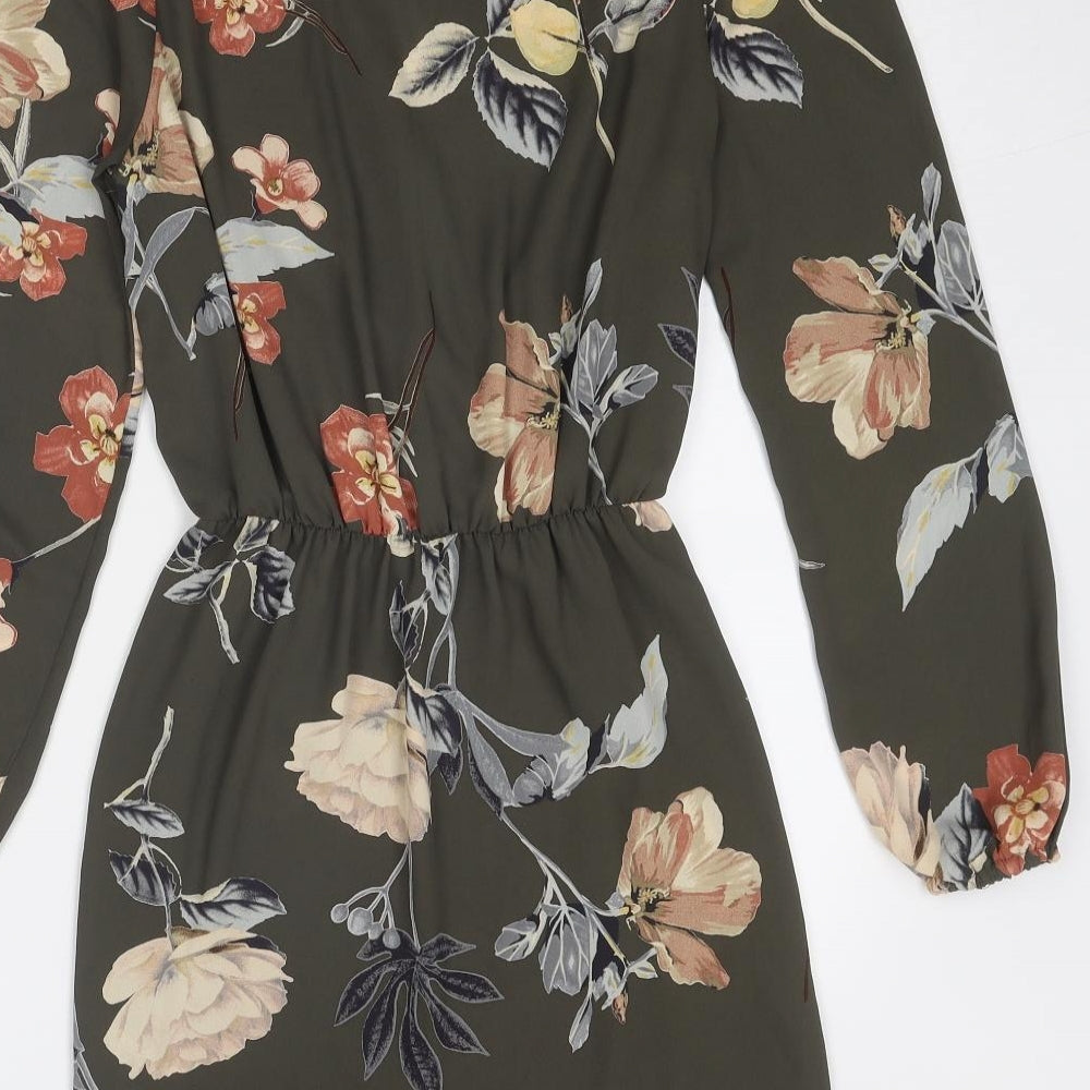 Love Womens Green Floral Polyester Fit & Flare Size S V-Neck Pullover - Size S-M