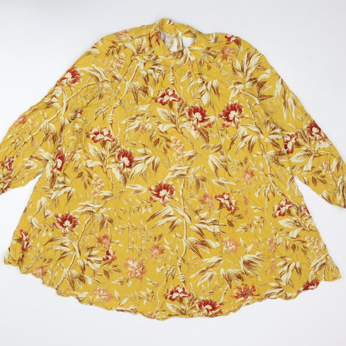 H&M Womens Yellow Floral Viscose Trapeze & Swing Size 12 Round Neck Button