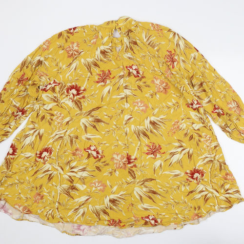 H&M Womens Yellow Floral Viscose Trapeze & Swing Size 12 Round Neck Button