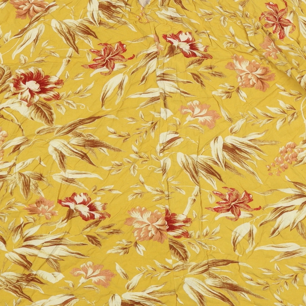 H&M Womens Yellow Floral Viscose Trapeze & Swing Size 12 Round Neck Button