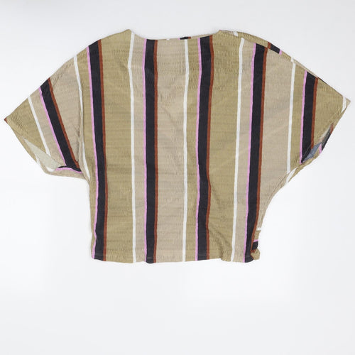 Marks and Spencer Womens Beige Geometric Polyester Basic Blouse Size 14 V-Neck - Knot Front