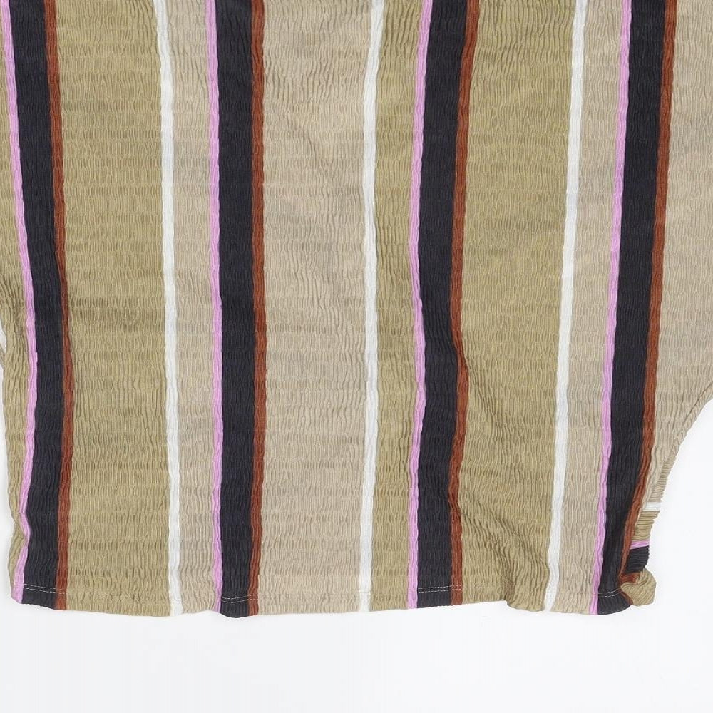 Marks and Spencer Womens Beige Geometric Polyester Basic Blouse Size 14 V-Neck - Knot Front