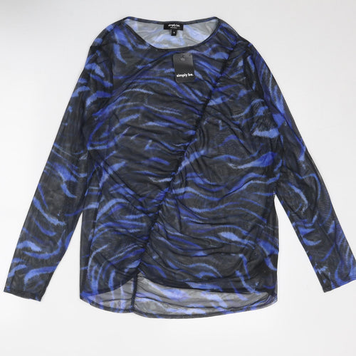 Simply Be Womens Blue Geometric Polyester Basic Blouse Size 16 Round Neck
