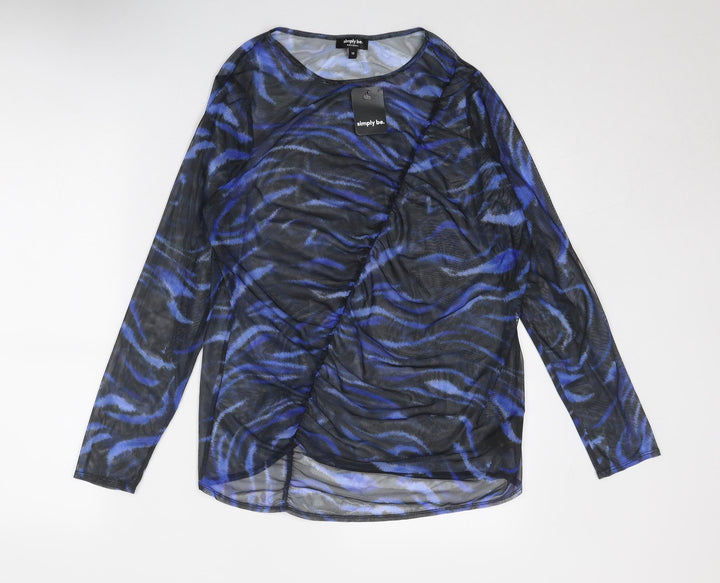 Simply Be Womens Blue Geometric Polyester Basic Blouse Size 16 Round Neck