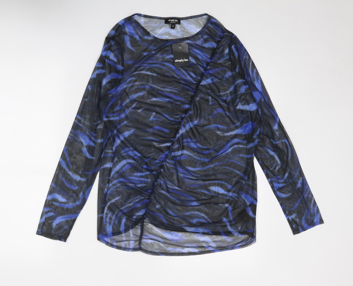 Simply Be Womens Blue Geometric Polyester Basic Blouse Size 16 Round Neck
