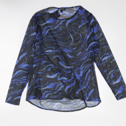 Simply Be Womens Blue Geometric Polyester Basic Blouse Size 16 Round Neck