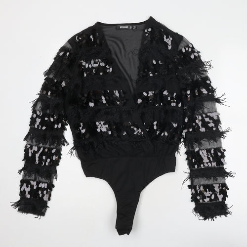 Missguided Womens Black Polyester Bodysuit One-Piece Size 12 Snap