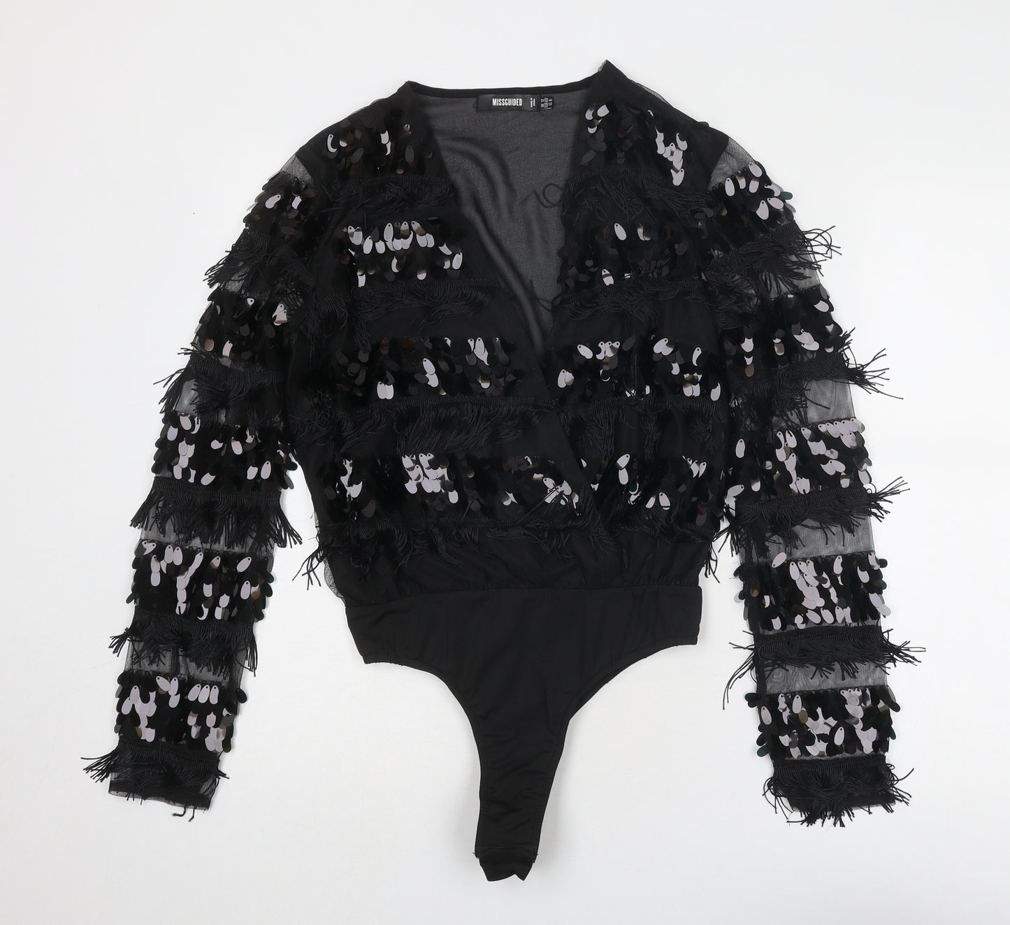 Missguided Womens Black Polyester Bodysuit One-Piece Size 12 Snap